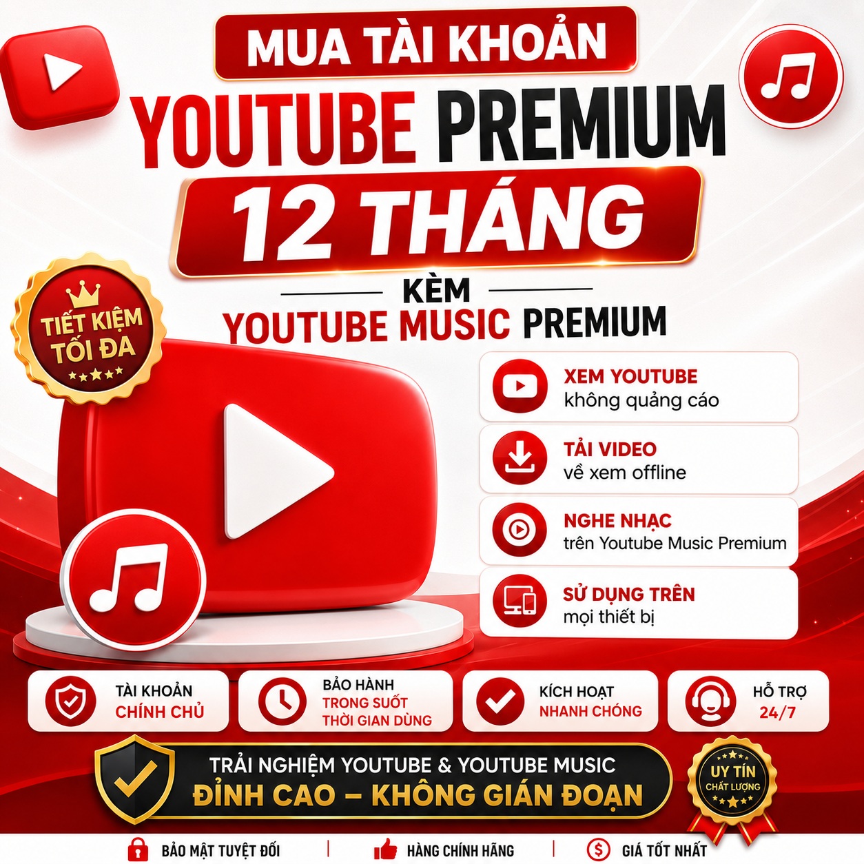 Mua Youtube Premium 12 tháng