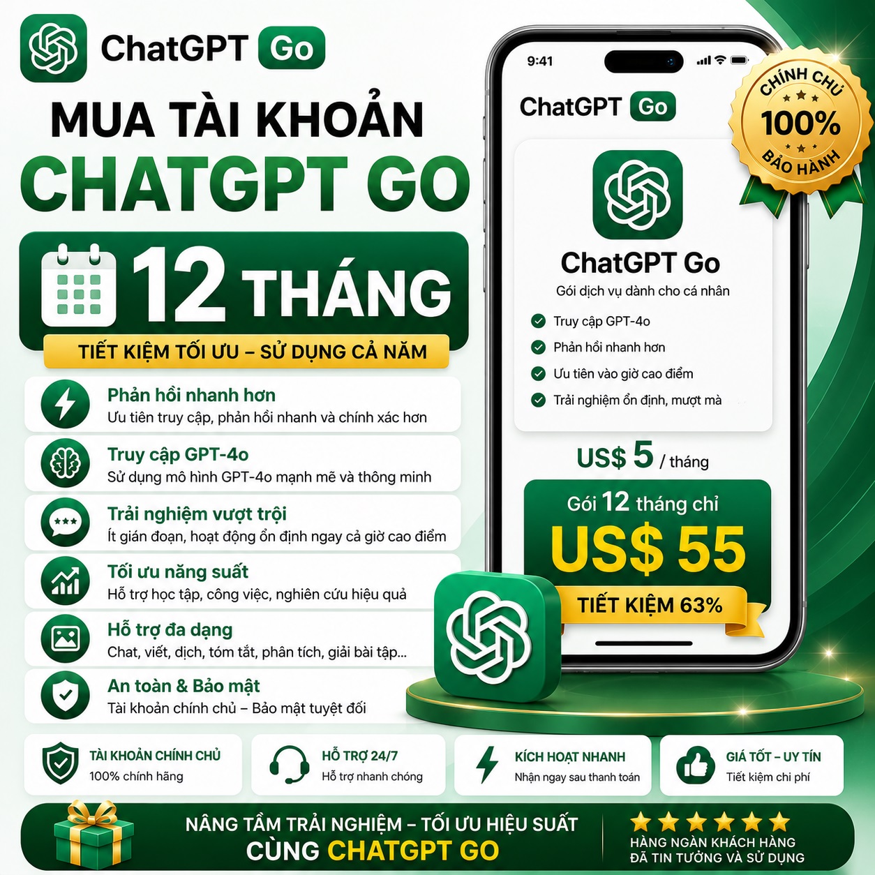 Mua tài khoản ChatGPT Go 12 tháng