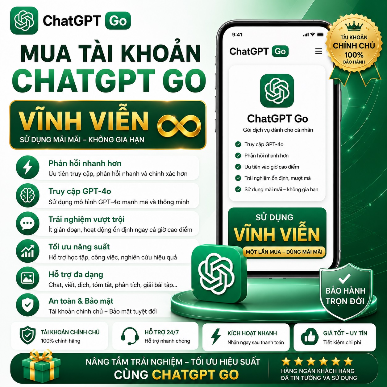 Mua tài khoản ChatGPT Go vĩnh viễn