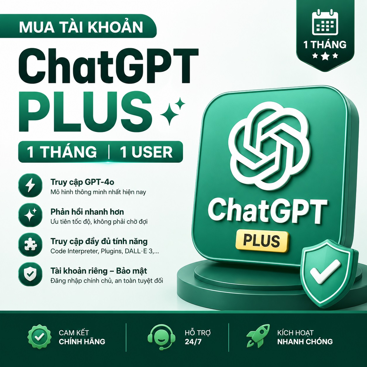 Mua tài khoản ChatGPT Plus 1 tháng 1 user