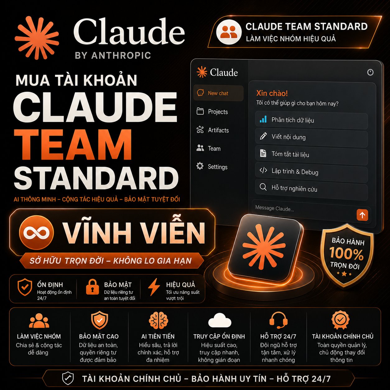 Mua tài khoản Claude Team vĩnh viễn