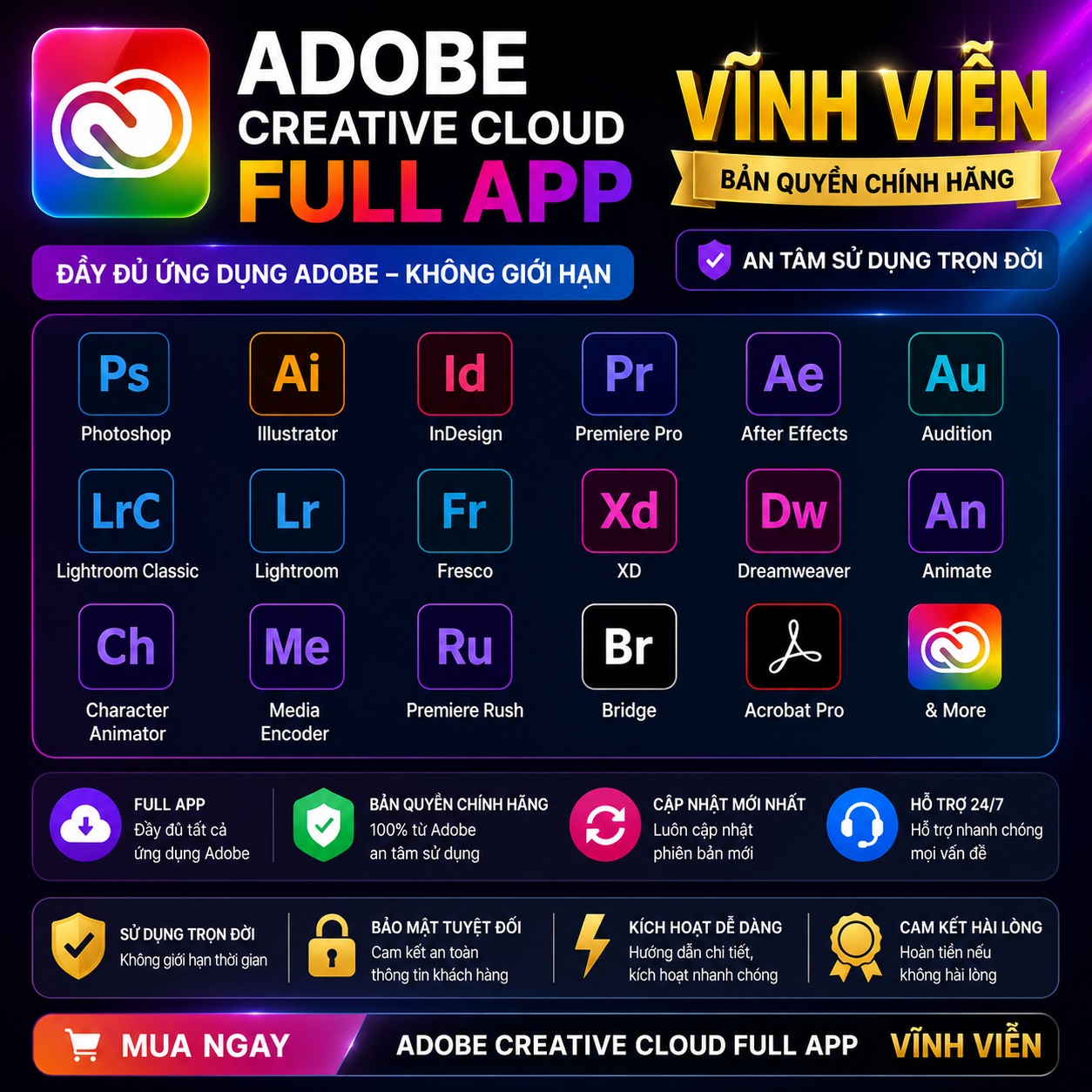 Adobe Creative Cloud full app vĩnh viễn