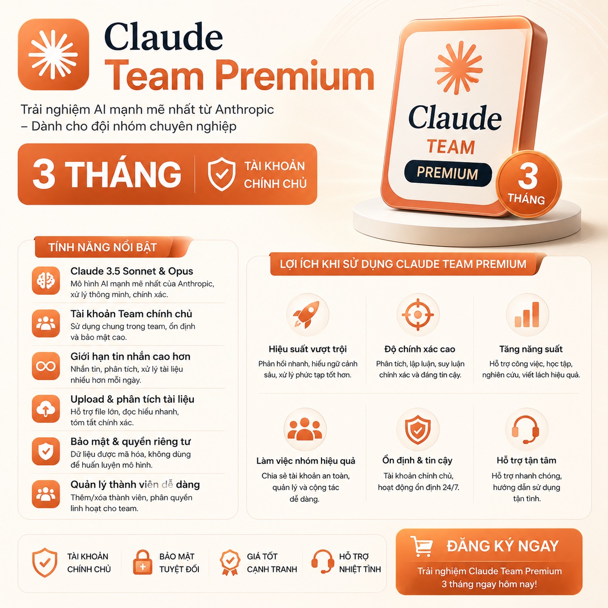 Claude Team Premium 3 tháng