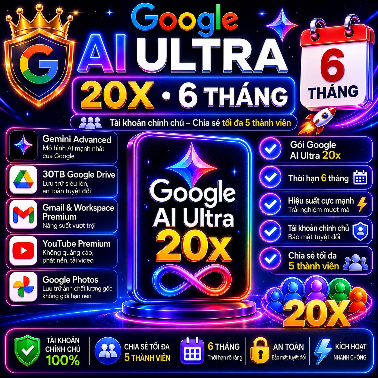Google AI Ultra 20x 6 tháng